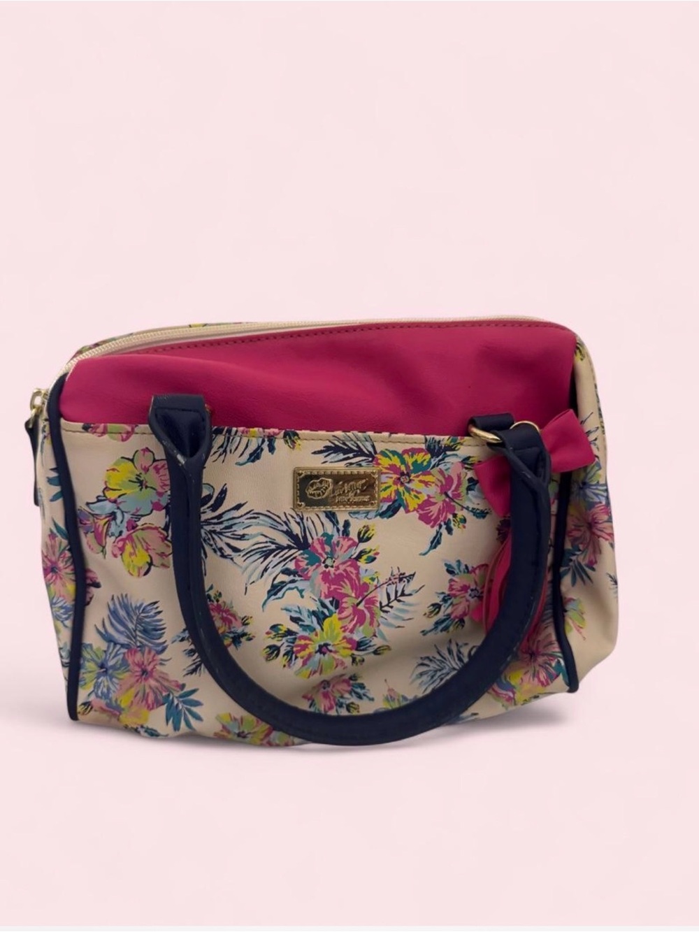Floral Satchel Handbag with Pink Interior
